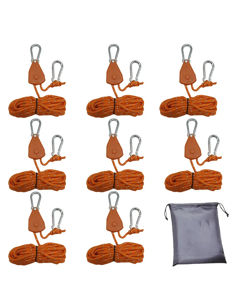 8Pcs 4m Camping Seil Zelt Einstellbare Seil Verschluss Feste Schnalle Pulley Spanner Ratsche Kleiderbügel Lichter Camping Markise wind Seil – Detail 2