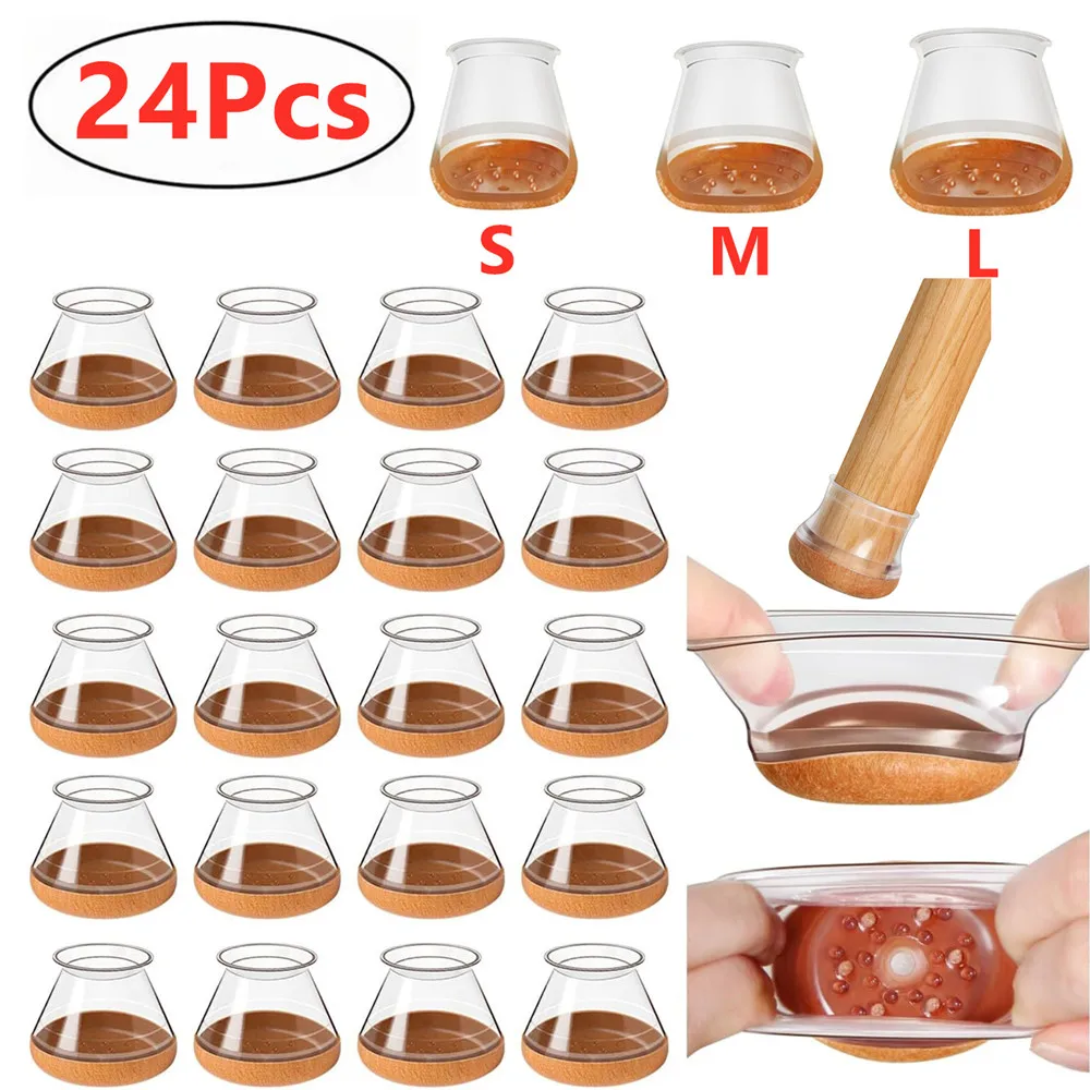 Silicone Floor Protectors for Chair Legs - Transparent, Scratch-Resistant Pads (Set of 24)
