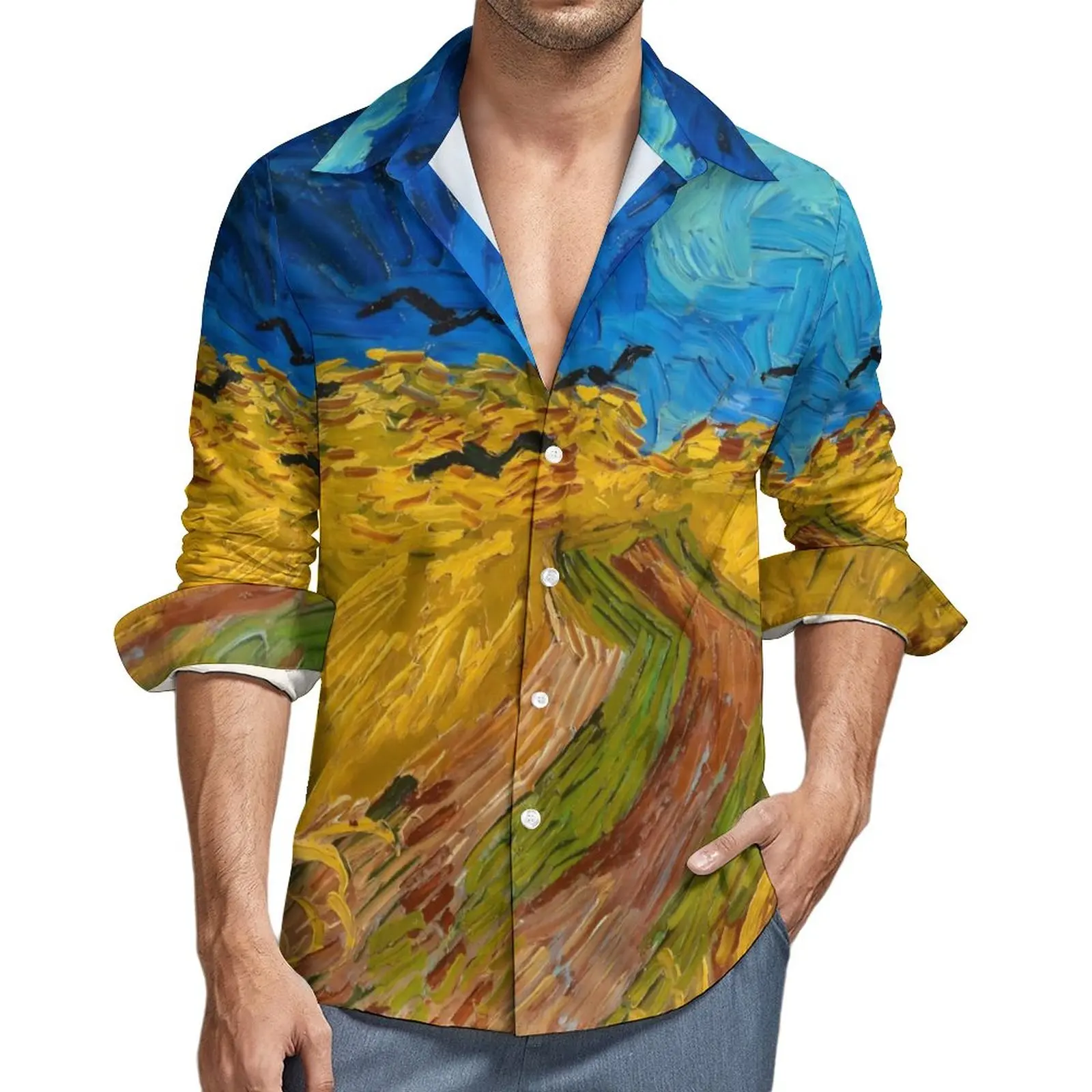 

1890 by Vincent Van Gogh Shirt Wheatfield Casual Shirts Long Sleeve Design Funny Blouses Autumn Novelty Oversize Clothes