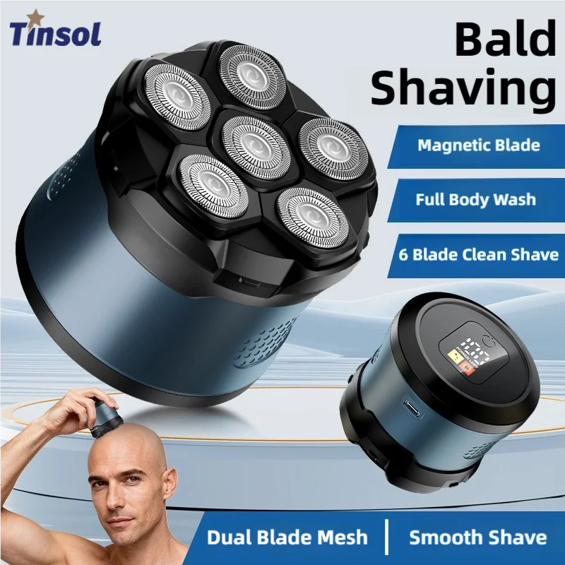 TINSOL-cortadora de pelo eléctrica para hombre, afeitadora magnética de 6 hojas, cortadora de pelo eléctrica, recargable por USB, resistente al agua