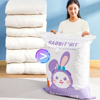 Reusable Vacuum Bag and Pump Cover for Clothes Storing Large Plastic Compression Empty Bag Travel Accessories Storage Container 1