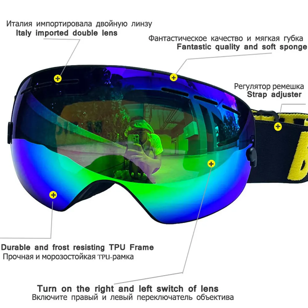 Big UV400 Double Layers Anti-fog Ski Goggles Lens Ski Mask Glasses Skiing Snow Snowboard Eyewear Mirror polarize Goggles for men 6