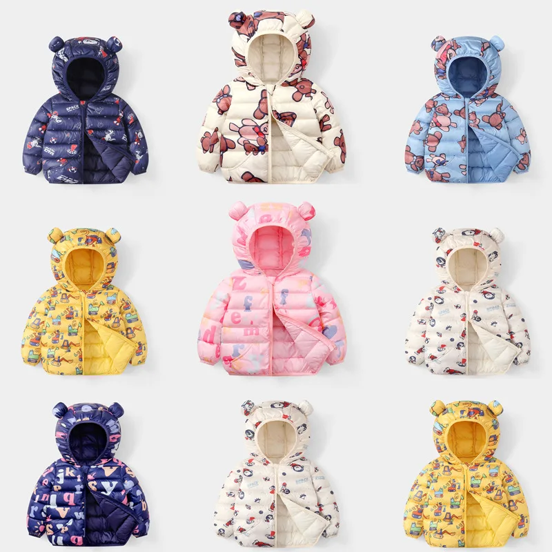 Girls Winter Coat Boy kids Girls Cotton-padded Jacket Character Pattern Baby Hooded Jacket Children Down