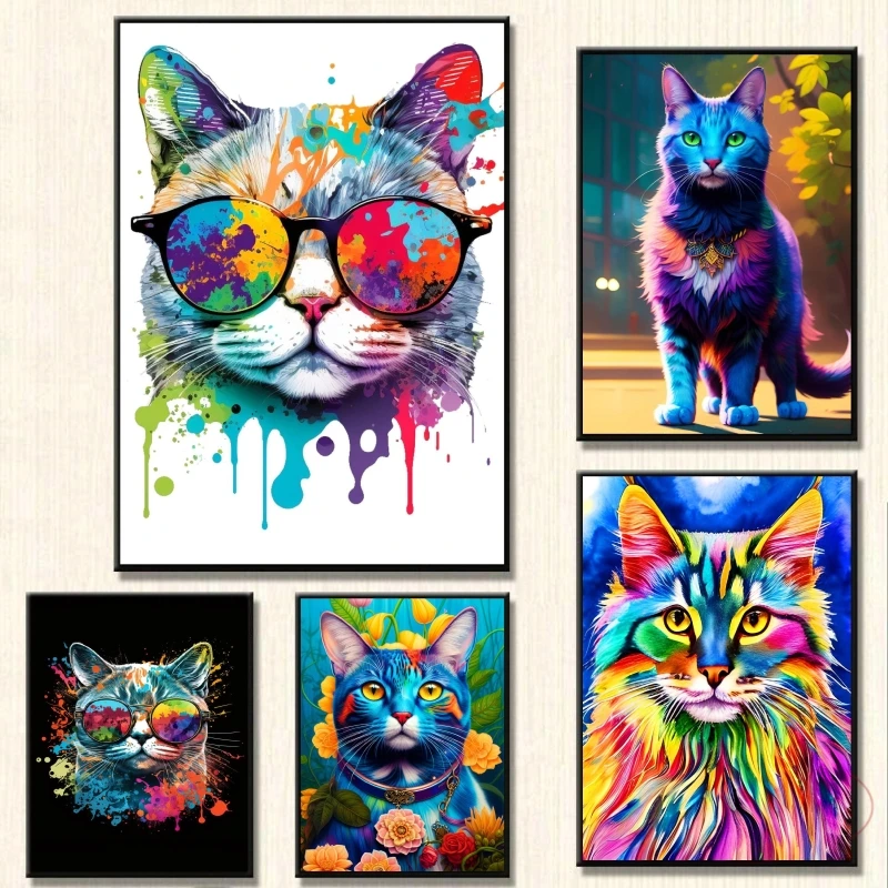 

Canvas Artwork Painting Colorful Cat Animal Children's Bedroom Modern Home Comics Pictures Christmas Gifts