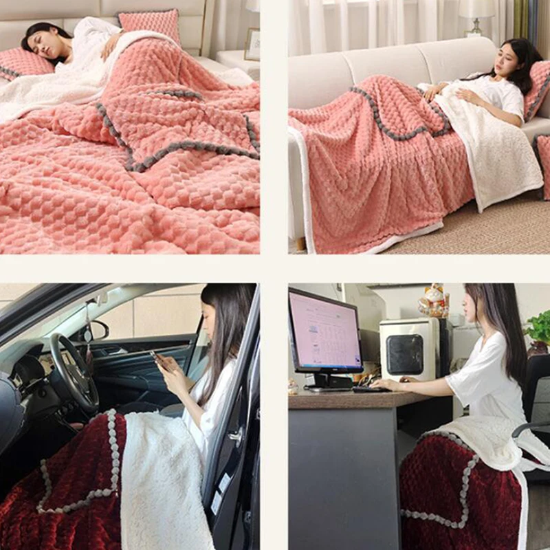 Plush Pillow Quilt Blanket Throw Pillow Folding Car Cushion Pillow 2-In-1 Office Car Lunch Break Household Sofa Cushion Blanket 3