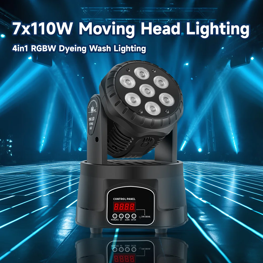 7x10W LED Moving Head Light 4in1 RGBW Professional Stage Lighting DMX512 Wash Light For Disco DJ Music Party Dance KTV Nightclub 6