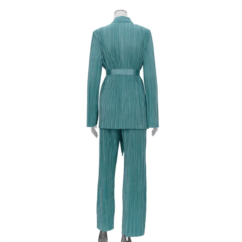 New Early Spring Women's Fashion Suit with Split Sleeve Lace-up Shirt Pleated Pants Two-Piece SetWlj