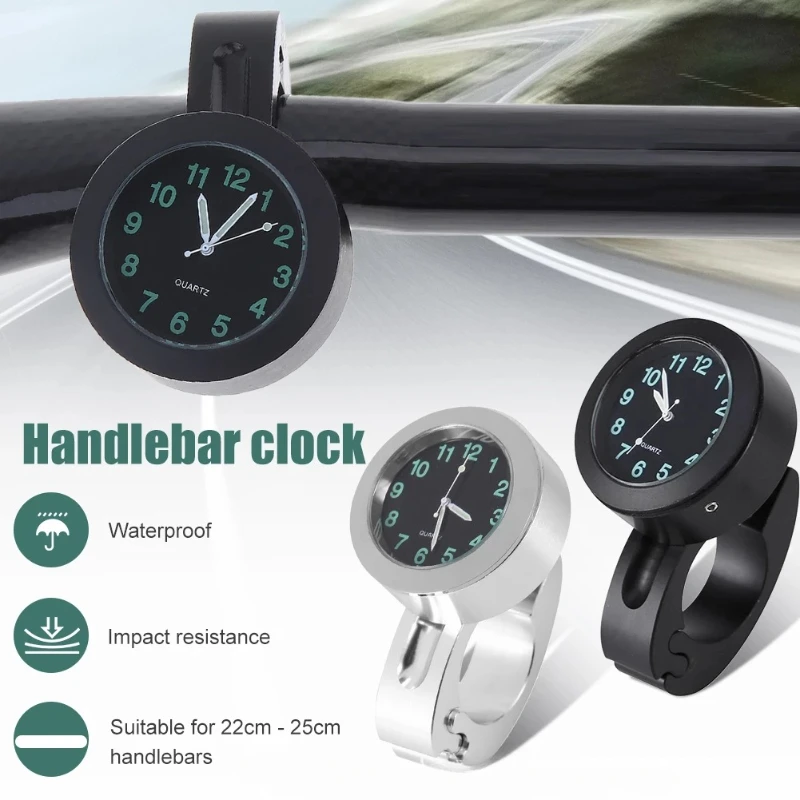 Motorcycle Handlebar Clock Universal Waterproof Chrome Motorcycle Bike Handlebar Mount Quartz Aluminum Luminous