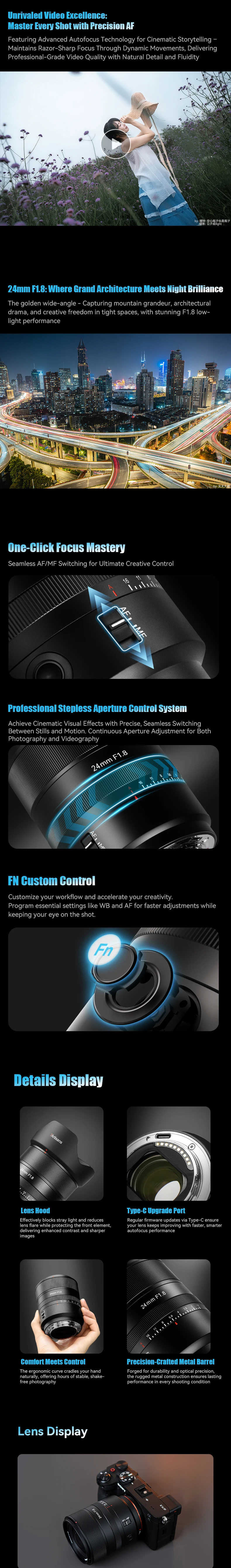 7artisans 24mm F1.8 Full Frame Auto Focus STM Camera Lens Large Aperture Prime L