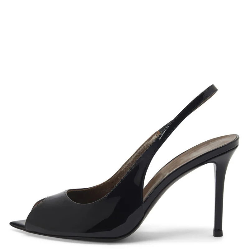 Red Women's Sandals Summer Leather Sexy Peep toe High Heels Luxury Slingback Black Wedding Dance Shoes Ladies Big Size