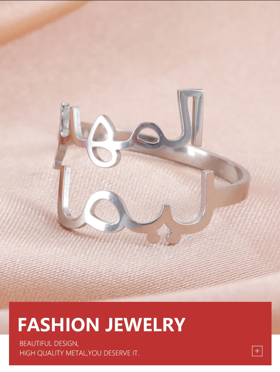 Lemegeton Personal isierte arabische Namens ring für Frauen benutzer definierte Fingers chmuck verstellbare Edelstahl Accessoires Geburtstags geschenk – Detail 4