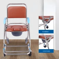 Wide Frame Toilet Chair, Elderly Shower Seat, Pregnant Women Mobility Aid, Foldable Wheel-Assisted Chair, Portable Commode Chair 1