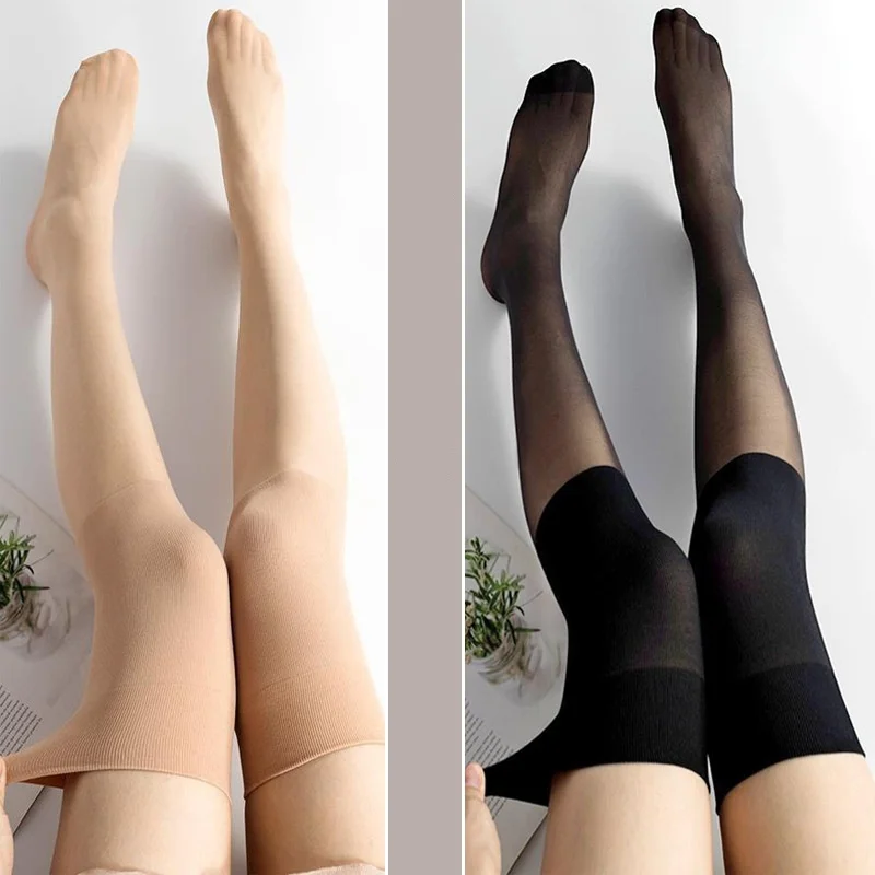 

Women Sexy Kneepad Stockings Over Knee High Socks Invisible Nylon Slik Socks Solid Color Ladies Girl Warm Knee Stocking 2023 New