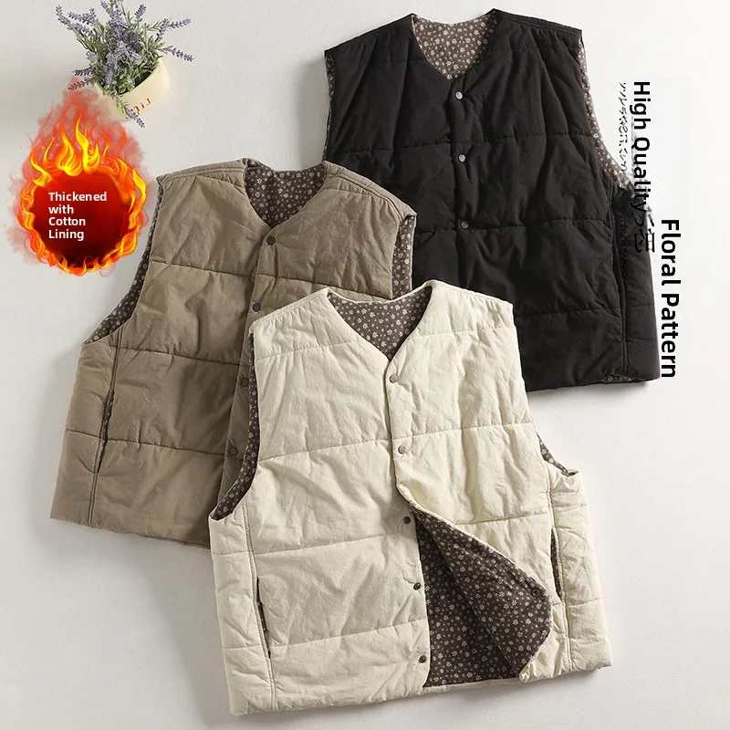 Winter Faion Simple Pure Color Cotton Lined Vest Thiened round Ne Loose Women's Casual Outerwear Large Size Coat