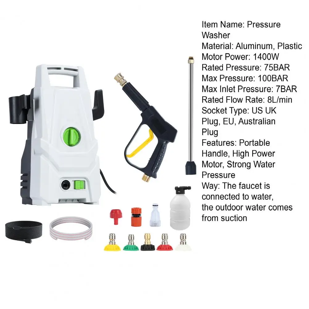 Car Washer, Electric Pressure Washer, 100BAR Power Washer with 5 Color Nozzle, 1400W High Pressure Washer Cleaner