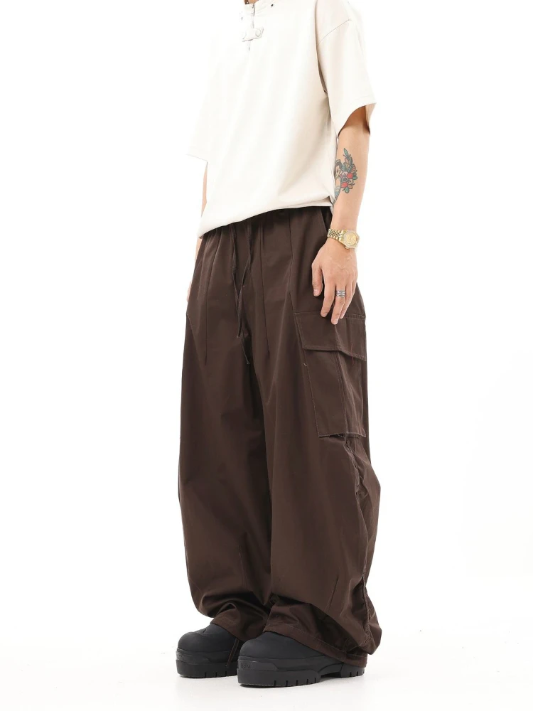 HOUZHOU Vintage Oversize Cargo Pants Women Japanese Baggy Hip Hop Brown Joggers Y2k Wide Leg Trousers Casual Hippie Streetwear