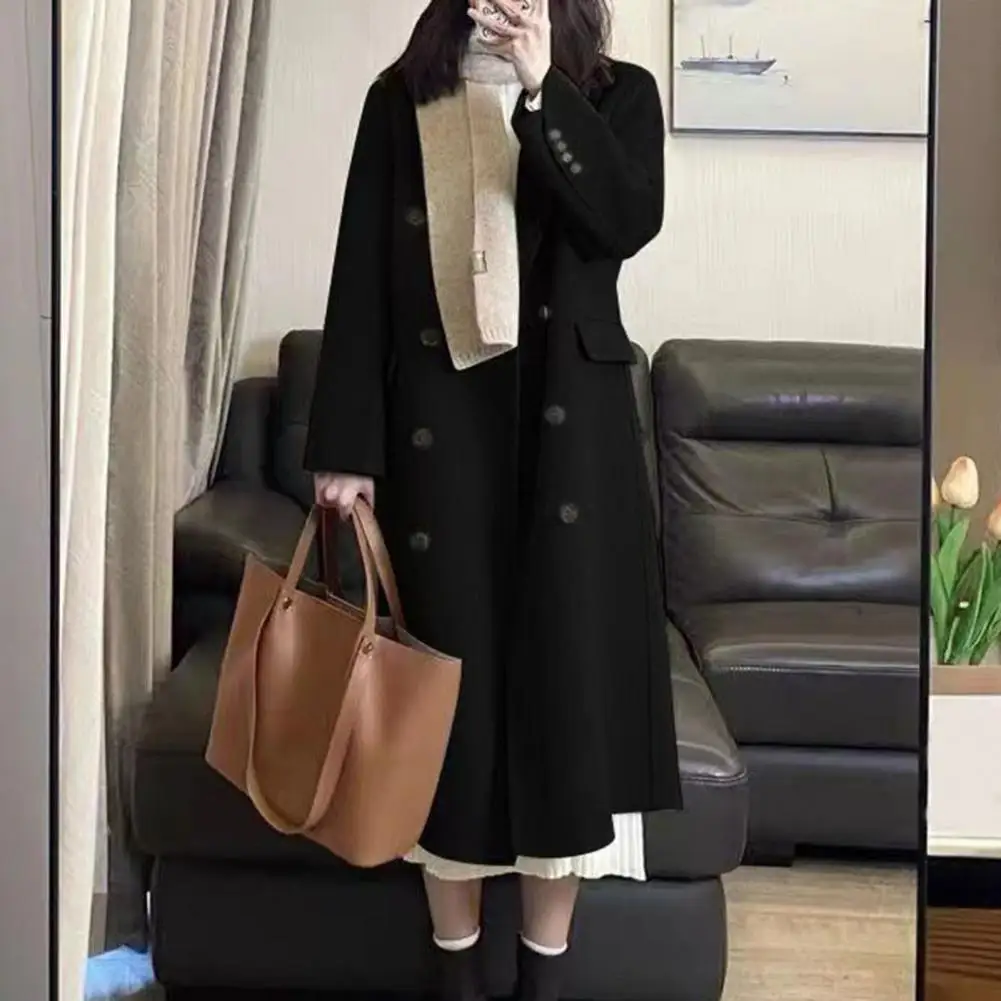 

Lapel Woolen Coat Women Woolen Coat Fashionable Women's Double-breasted Woolen Coats Stylish Lapel Warm Autumn-winter for Ladies