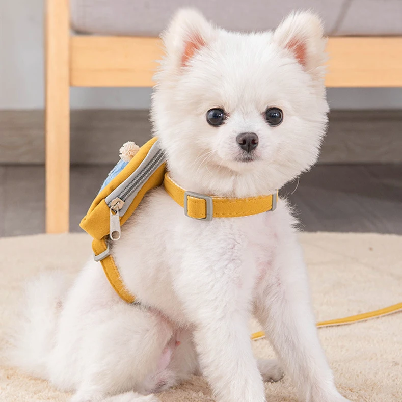 Pet Dog Cat Harness with Backpack for Small Medium Dogs Large-capacity Dog Snack Bag for Outdoor Walking Training Pet Accessory