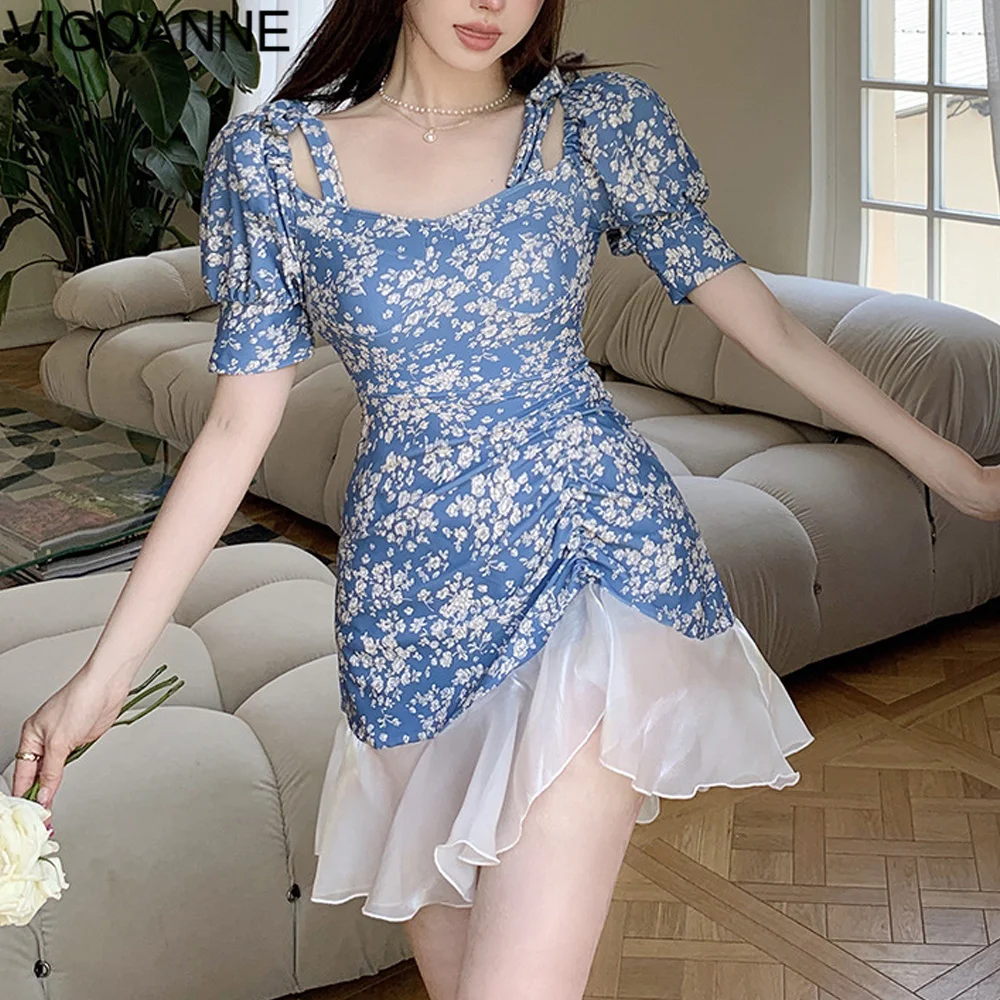 

VigoAnne Short Sleeve Flower Dress Swimwear Women 2023 Push Up Slimfit One Piece Swimsuit Korean Monokini Summer Bathing Suit