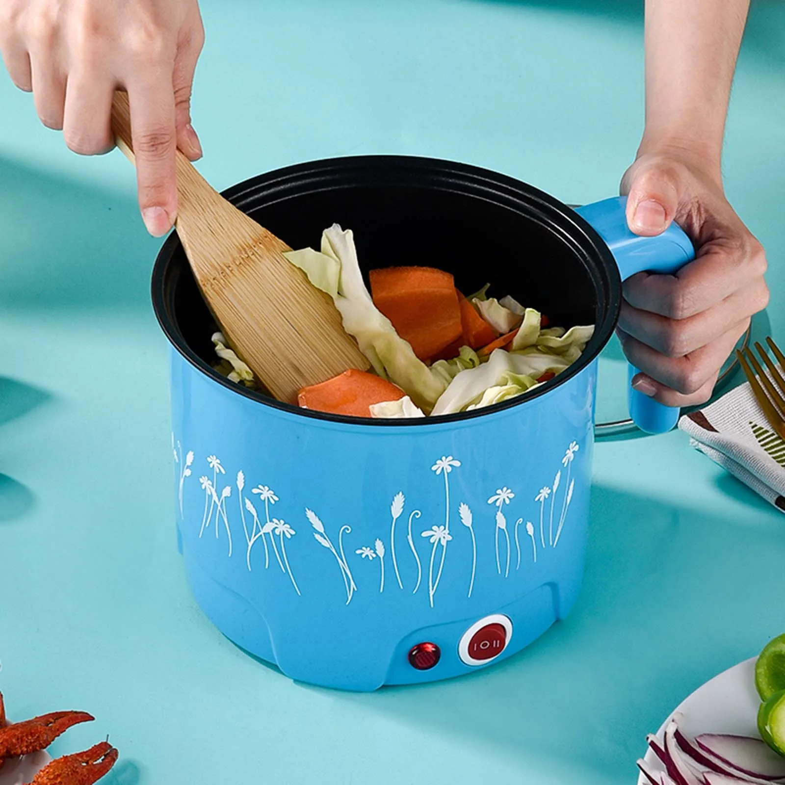 Electric Pots Household Portable Multipurpose Mini Ramen Cooker Noodles Cooker Mini Pot for Shabu Shabu Dumpling Fry Ramen Eggs 5