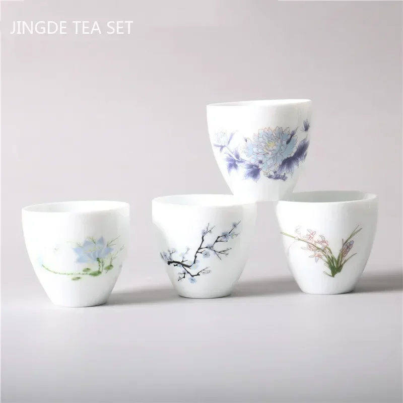 4pcs Color Changing Ceramic Teacup Handmade White Porcelain Master Cup Portable Personal Single Cup Tea Set Accessories