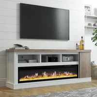 75” Fireplace TV Stand with 60” Electric Fireplace, Chunky Entertainment Center with Wood Grain, Color Clash Entertainment Stand 1