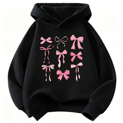 Pink Bow Design Hoodie for Kids - Cute Casual Sweatshirt for Autumn and Spring (BLACK)