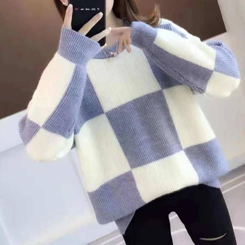 

New Autumn/Winter Fashion Design Feel Lazy Style Colored Collar Loose Versatile Western Commuter Long Sleeve Women's Sweater