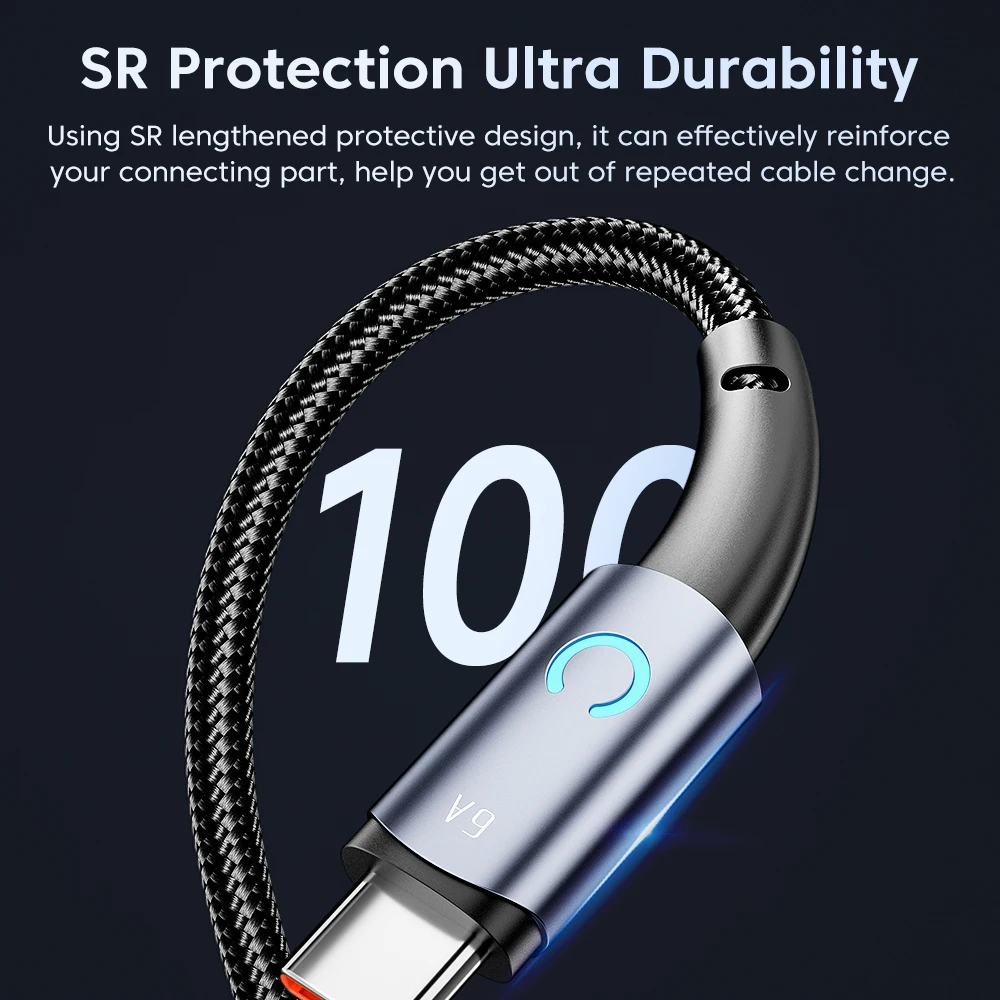 USB Type C Cable 6A 100W Fast Charging Charger USB C Data Cord TypeC Cable For Xiaomi POCO F4 Samsung Huawei Realme OPPO