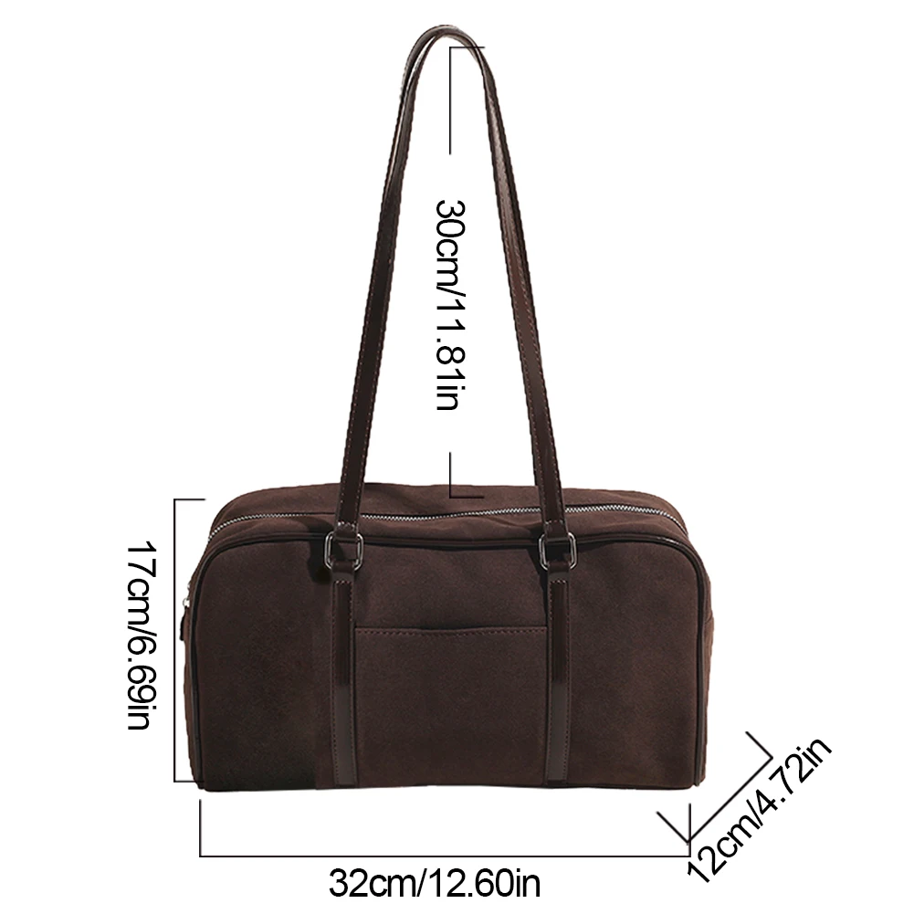 Women Faux Suede Shoulder Bag Stylish Armpit Bag Large Capacity Trendy Handbag Zip Closure Vintage Commuting Bag Chic Hobo Bag