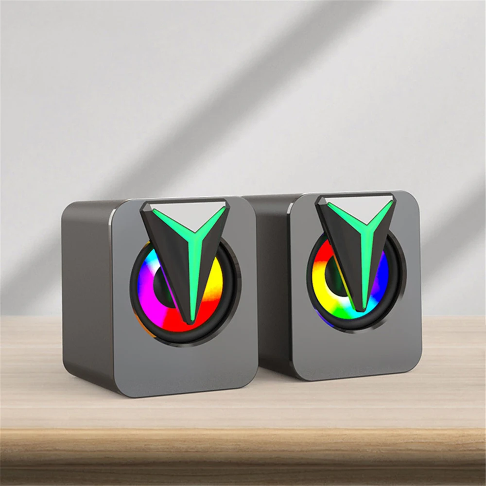 미니 컴퓨터 스피커 USB 유선 3D 스테레오 사운드 서라운드 라우드 스피커, 데스크탑 PC 노트북 홈 시어터에 적합, LED 조명 포함
