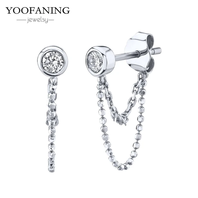 YUXINTOME 1 PC 925 en argent Sterling aiguille d'oreille coloré Zircon chaîne gland boucles d'oreilles pour les femmes deux trous boucle d'oreille bijoux A45