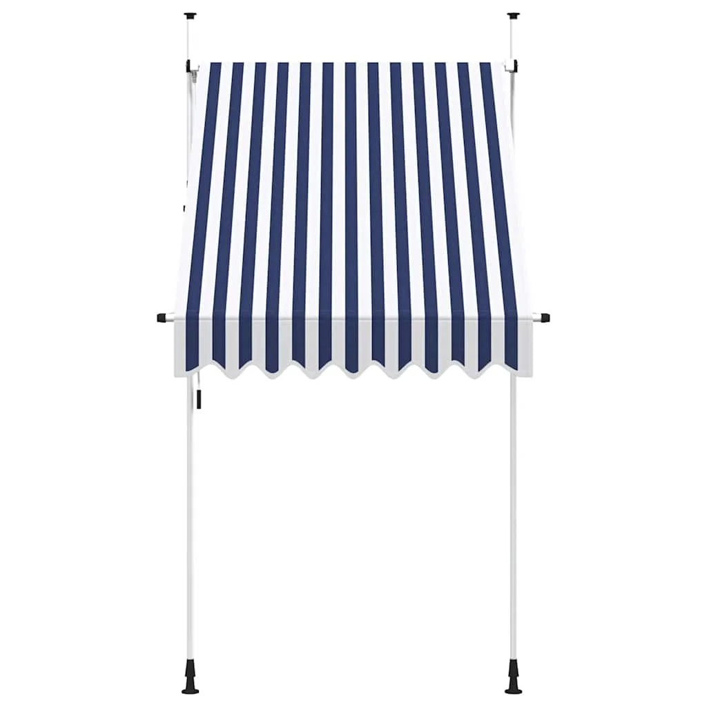 Manuell einziehbarer Sonnenschutz 150 cm, blau-weiß gestreift, geeignet für Balkone, Terrassen, Höfe, Restaurants und Cafés. – Detail 3