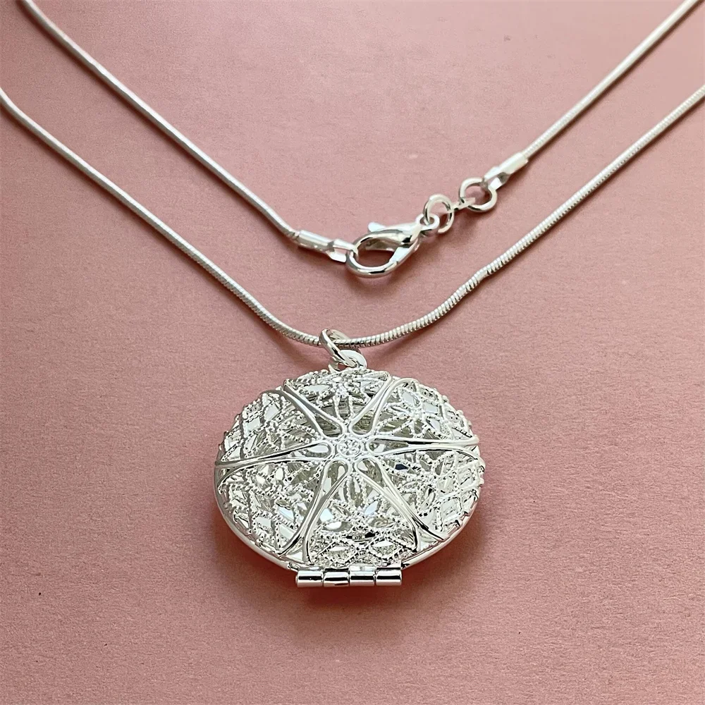 925 Sterling Silver Necklace Heart Shape Cross Photo Frame Pendant for Gift Women