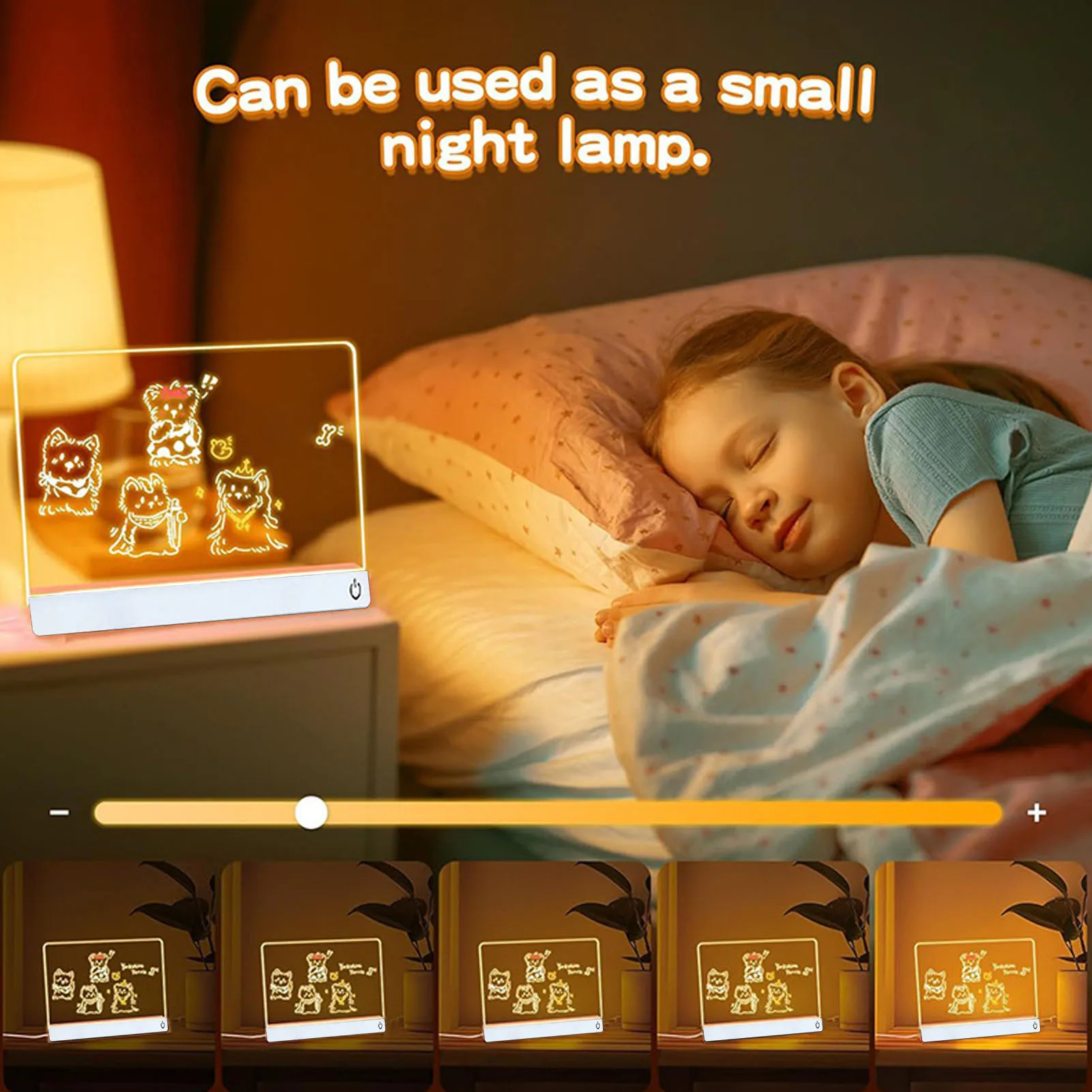 11.8x8in LED Note Board 7 RGB Lights 4 Lighting Modes Light Up Acrylic Dry Erase Board with 7 Marker Pens Stand Wiping Tool