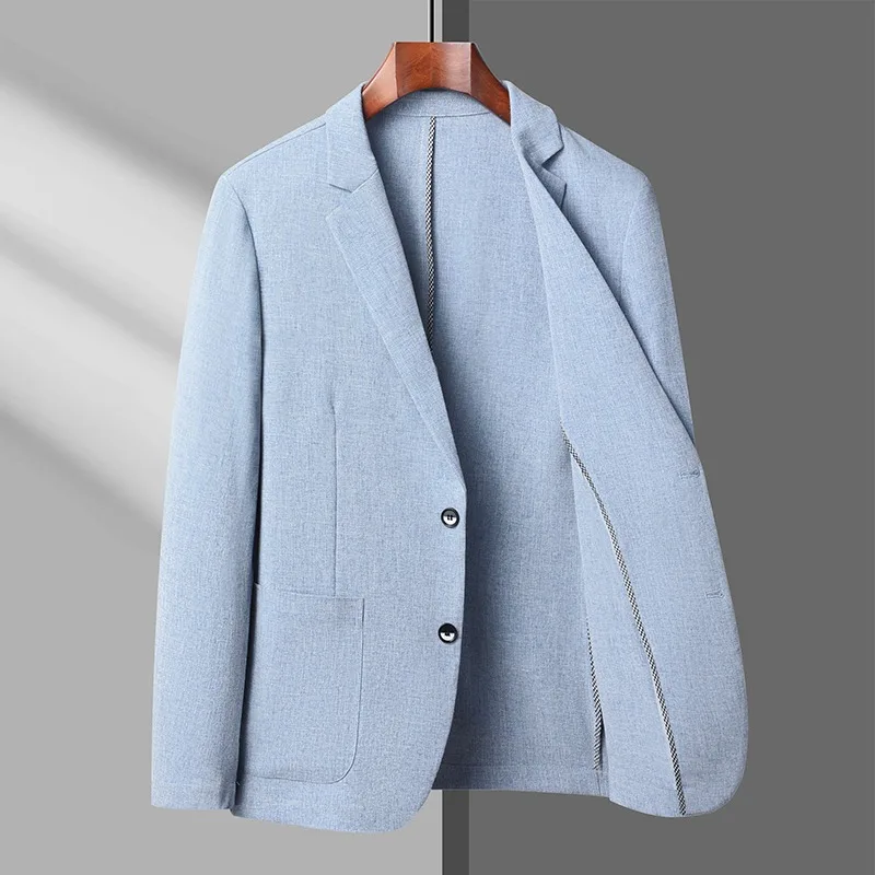 Summer Ice Silk Blazers Elasticity Men's Thin Windbreak Classic Solid Color Casual Business Suit Jackets Office Social Coat