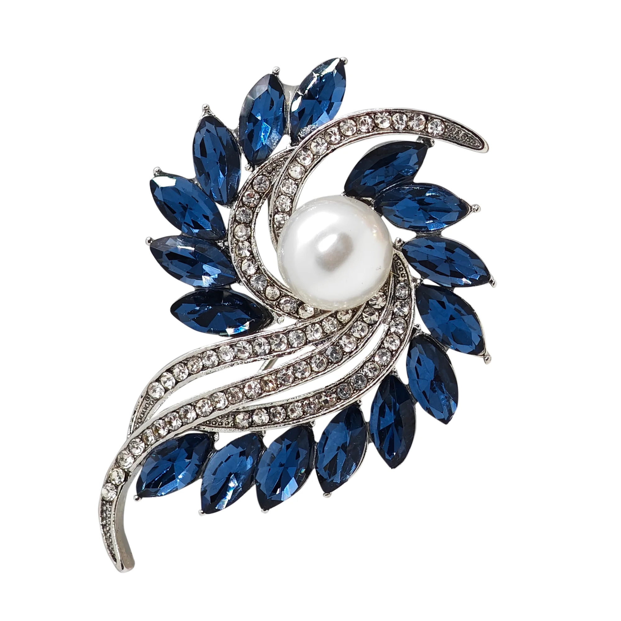 Vintage Luxury Shiny Rhinestone Ocean Spiral Eye Brooches Badges For Women Men Clothing Crystal Blue