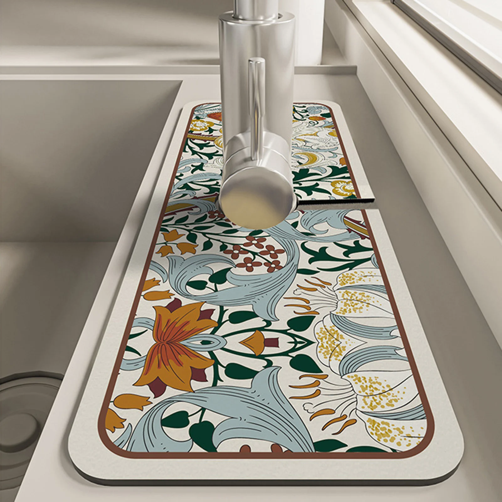 Floral Sink Faucet Absorbent Mat