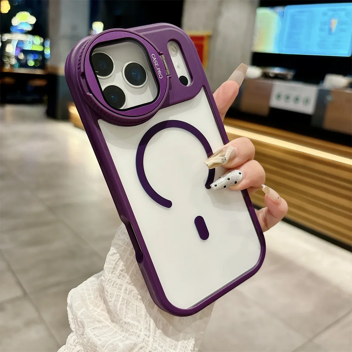 Magnetic Transparent Phone Cover with Camera Lens Protection and Stand
