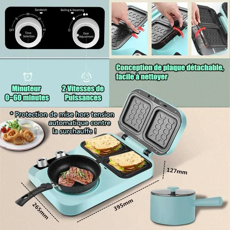 800W 4 In 1 Breakfast Making Machine 1500W Electric Sandwich Maker Multifunction Bread Maker Non-stick Pizza Frying Pan Toaster 2