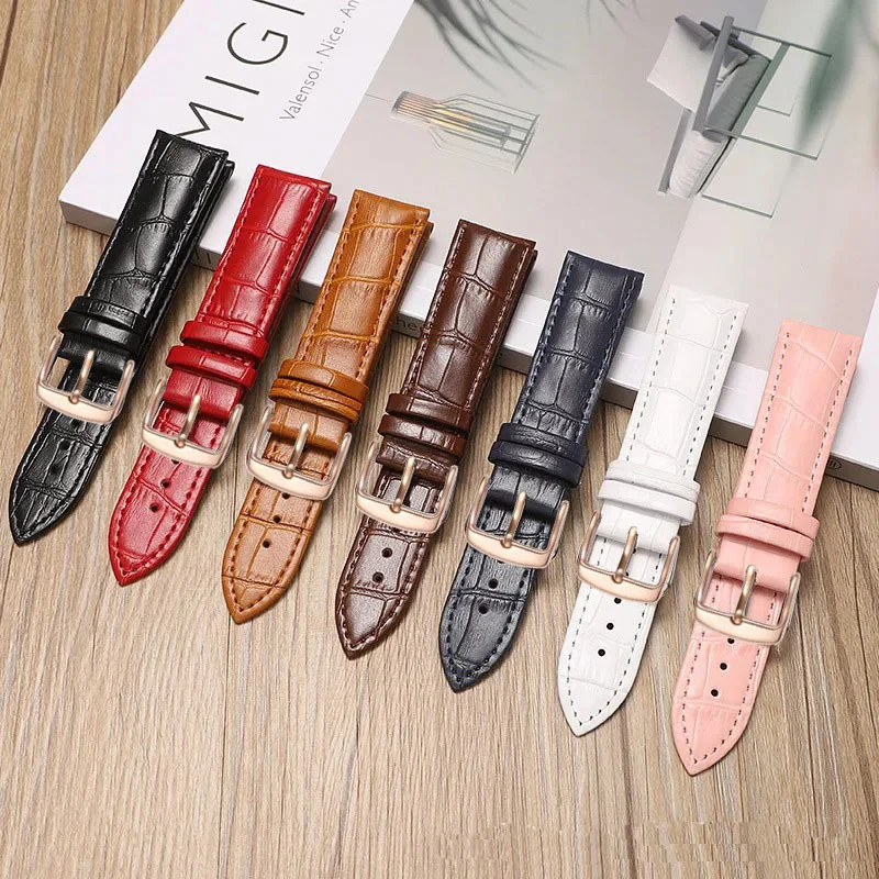 Elegant Black and Brown Leather Watchband with Rosegold Buckle – Versatile Unisex Design Available in 7 Stunning Colors