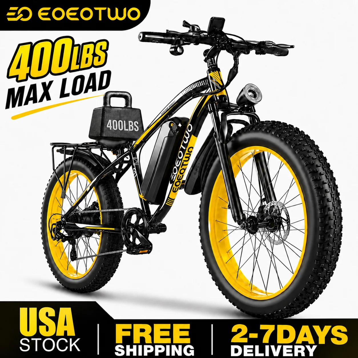 EOEOTWO Heavy Duty Ebike, 400 LBS Capacity, 65Nm High Torque, Front Suspension, Rear Rack, 5 Riding Modes, Phone Holder with Charging 1