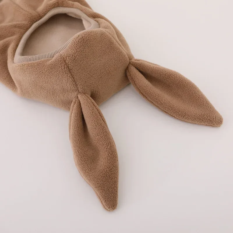 Winter Warm Rabbit Ear Children One-Piece Hat Boys Girls Ear Protection Cap Outdoor Windproof Hood Beanies Plush Balaclava Hat