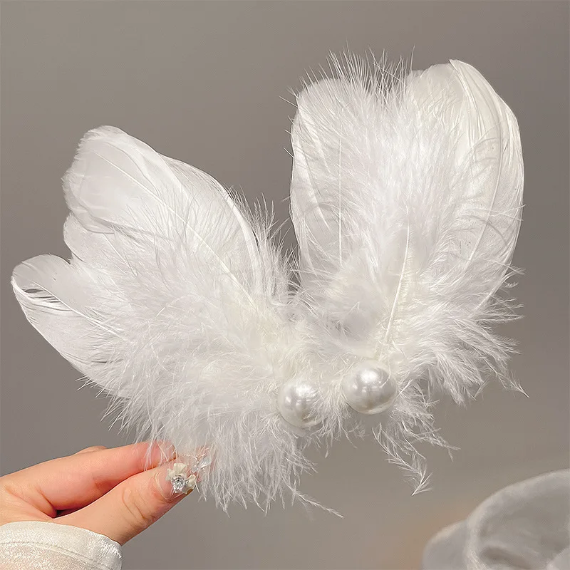 2 Stück weiße schwarze Feder-Kunstperlen-Haarnadeln, Kopfbedeckung, Ballett, Bühnenaufführung, Seitenclip, Mädchen-Party-Zubehör, Geschenk, Weihnachten – Detail 5