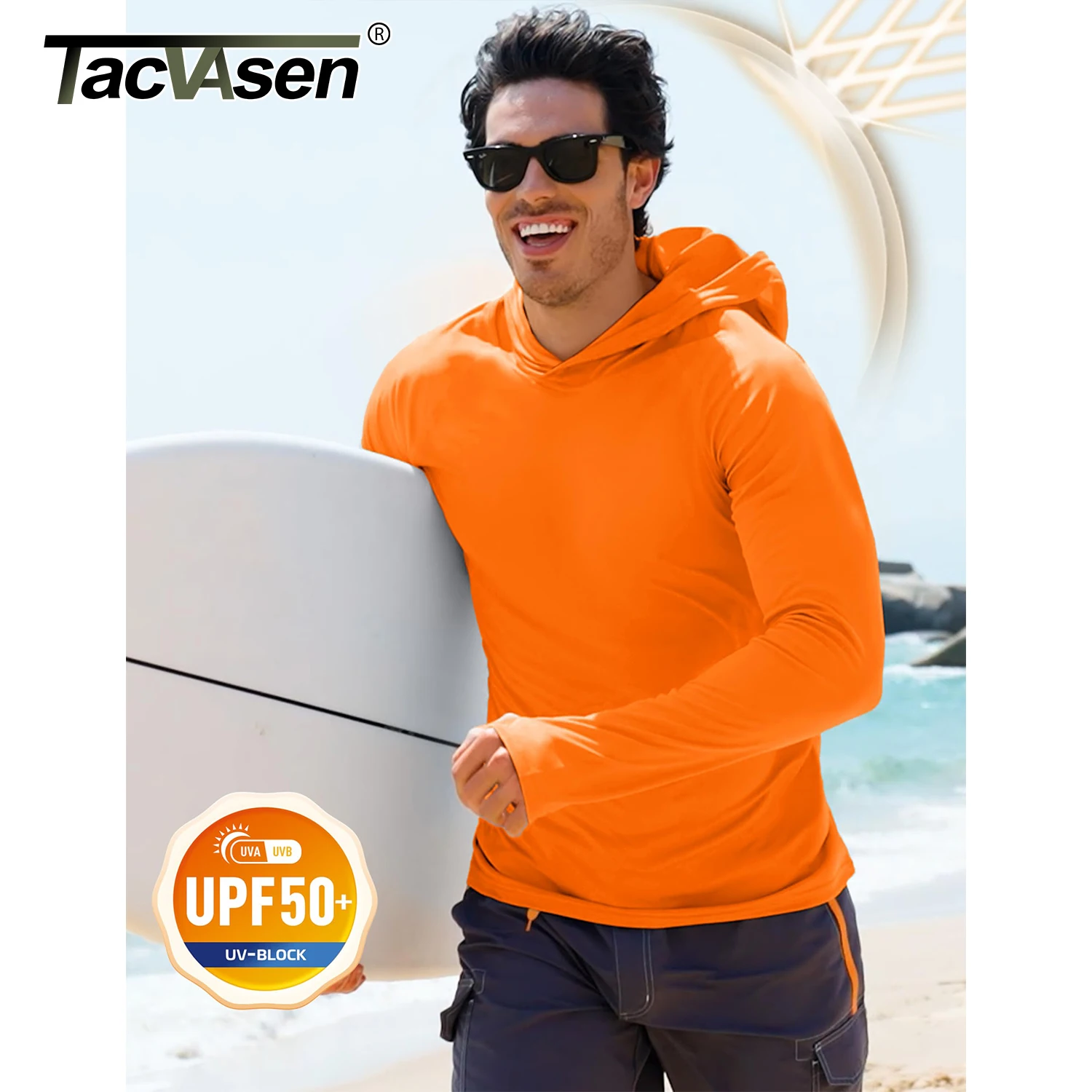 TACVASEN UPF 50+ Hooded T-Shirts Mens Quick Dry UV Block Sun Shirts Lightweight Hoodie Shirt Running Fishing Performance Tops 6