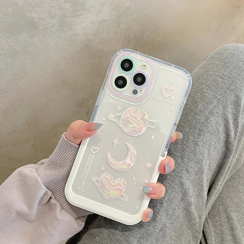Laser Planet Moon Invisible Stand Holder Case for iPhone