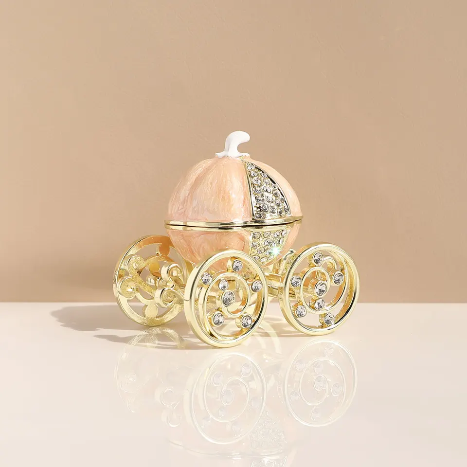 Cinderella Pumpkin Carriage Jewelry Box - Rhinestone Decorated Trinket Holder & Home Decor - View #12