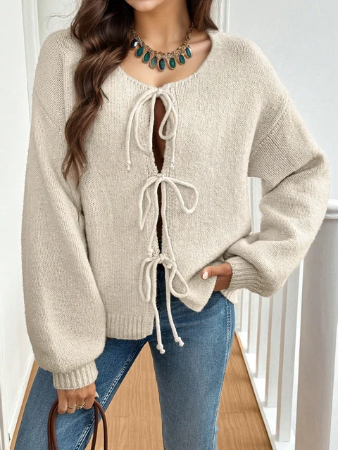Women's commuter casual loose solid-coloured jumper V-neck autumn and winter cardigan with 2025 autumn and winter new 2