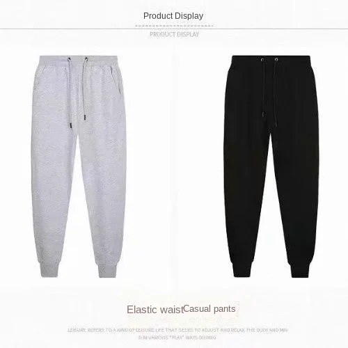 Men's Cotton Casual Pants Thickened Drawstring Sweatpants Loose Plus Size and Ankle Pants Black Gray Pants Sweatpants  Casual 4