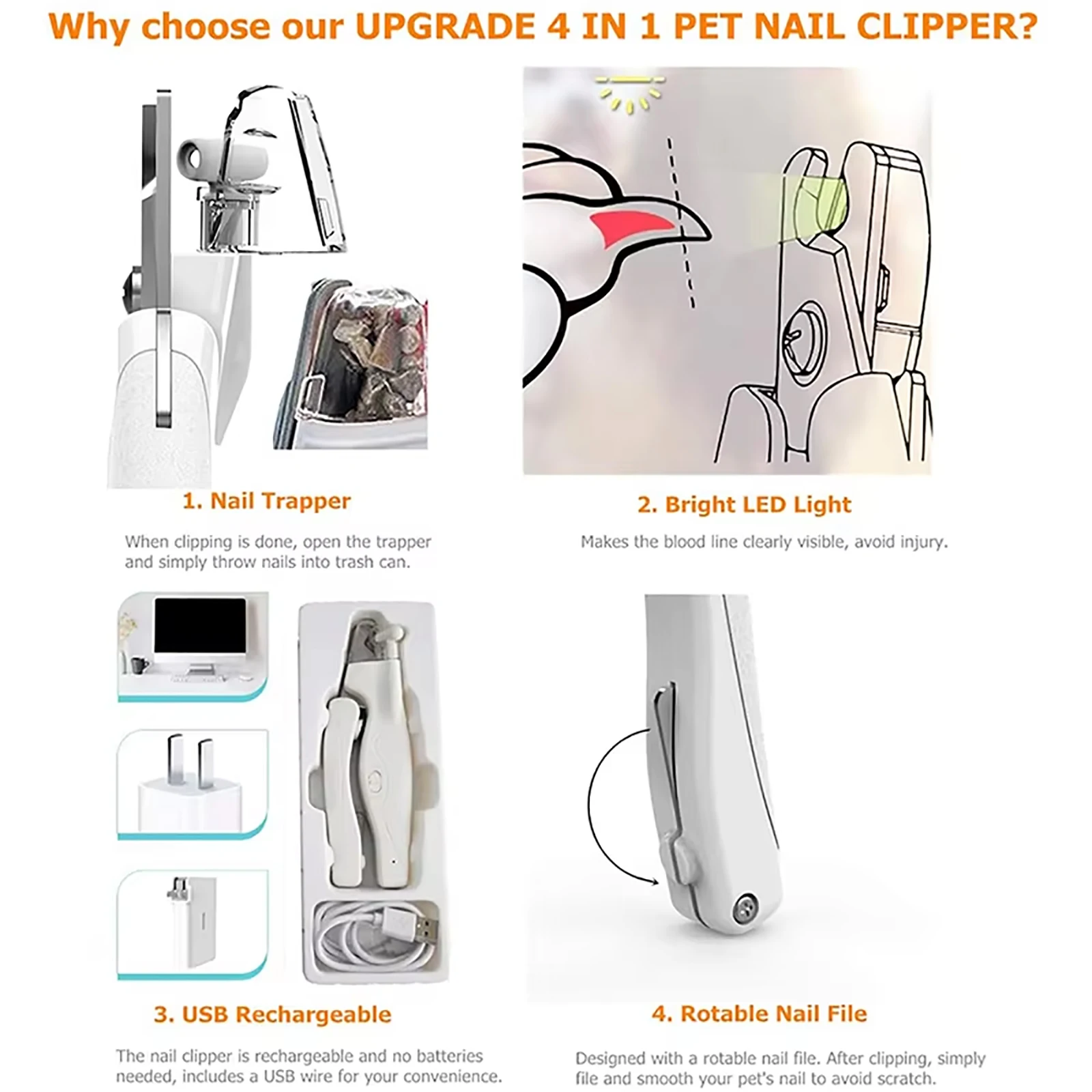LED Pet Nail Clippers Professional Cats Claw Blood Line Scissors Dog Nail Trimmer Grooming Cutter for Animals Pet Supply pet nail clipper pet nail scissors